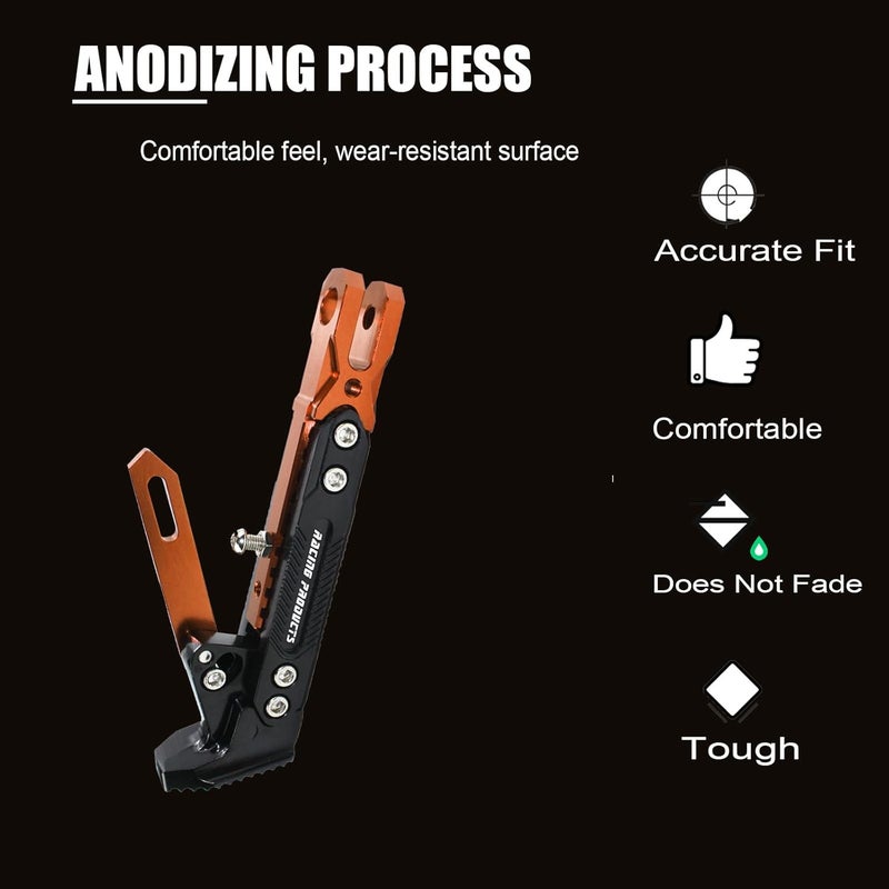 GWH Motorcycle Universal Kickstand Adjustable Modified CNC Aluminum Alloy Adjustable Tripod Holder Kickstand Foot Side Support Stand Motor Scooter Motorbike Motocross Electric Dit Pit Bike （Red) (Orange) - Image 3
